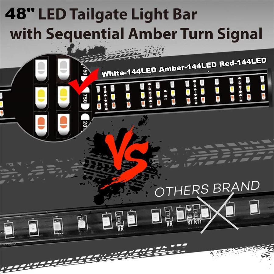 48" Triple Row 450 LED 3 Colors Tailgate Light Bar Flowing Turn Signal Brake/DRL