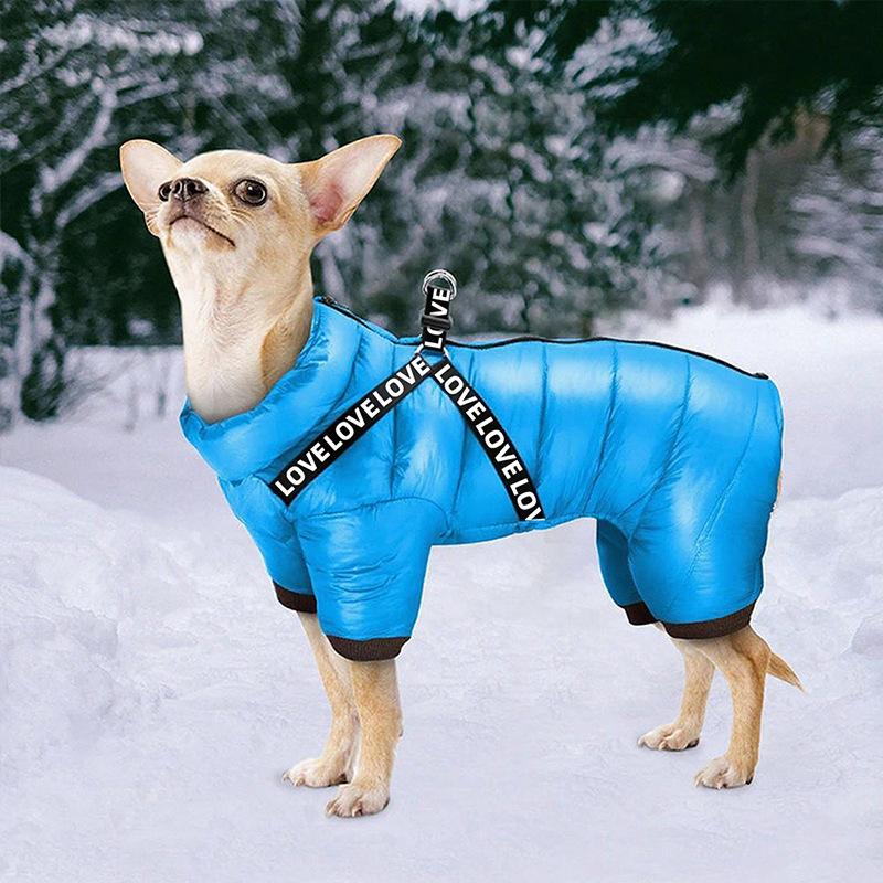Winter Dog Clothes Super Warm Pet Dog Jacket Coat with Harness Waterproof Puppy Clothing Hoodies for Small Medium Dogs Outfit