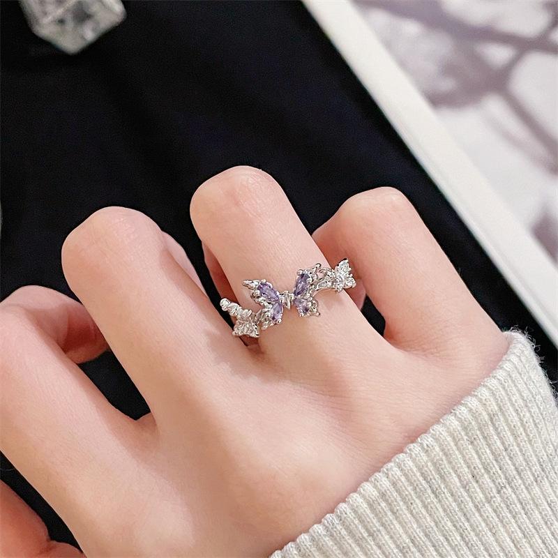 New Niche Zircon Butterfly Ring Opening Adjustable Oil Drip Jewelry Light Luxury Personalized Fashion High-End Accessories
