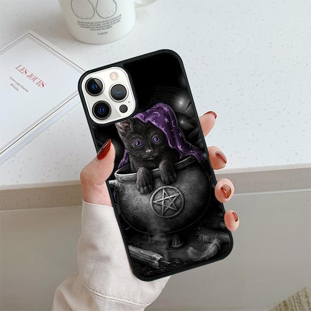 Funda para teléfono con diseño de bruja y gato, colorida y adorable, para iPhone 17 Air 13 12 14 15 16 y Apple 14 15 16 Pro Max Plus.