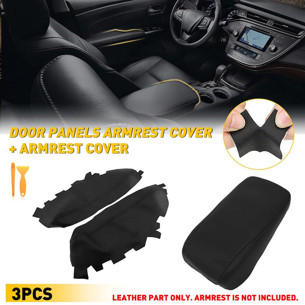 3PCS Black Leather Armrest Cover Set for Toyota Avalon 2013-2018 Skin for Center Console Lid & Front Door Panels Anti-Scratch