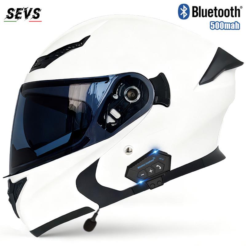 All-Season Universal Flip-up Motorcycle Helmet with Double Visor and Bluetooth Earbuds for Men and Women