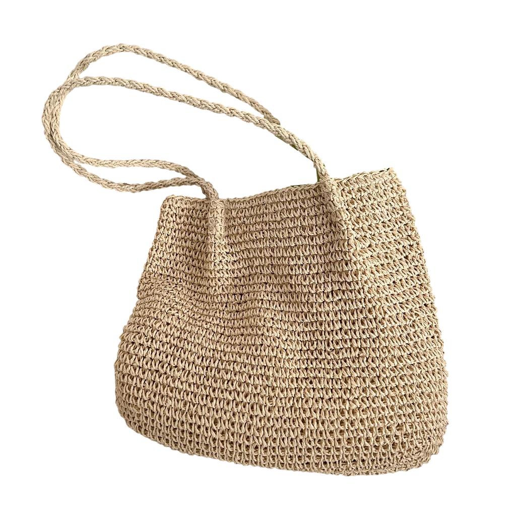 Rattan Summer-Beach Shoulder Bag Large Capacity Travel Journey Bag Vacation Bag Bucket Bag for Women Girl Beige/Coffee