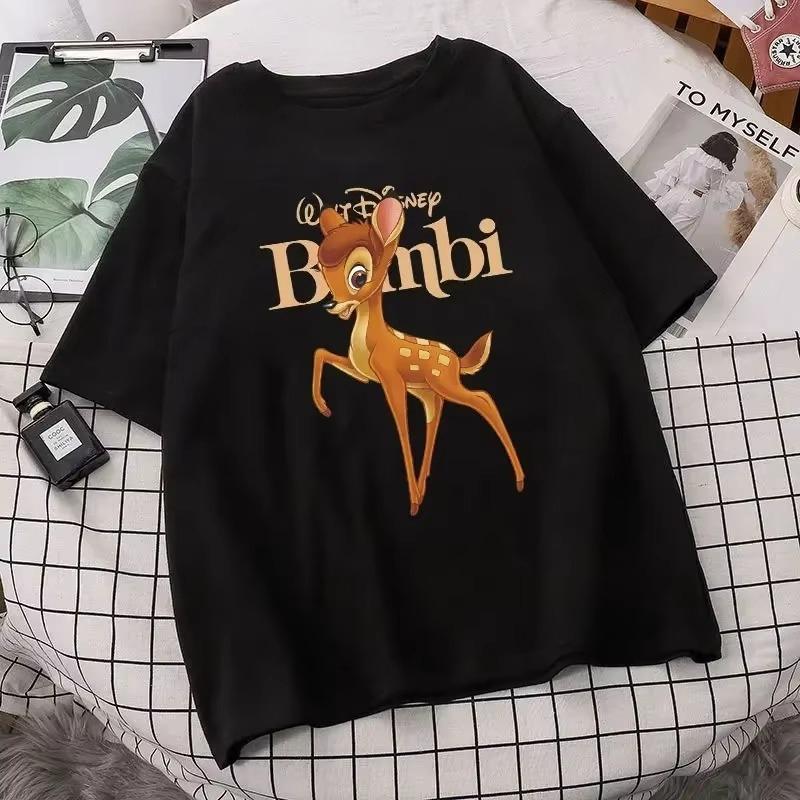 2026 New Cute Cartoon Bambi Retro Fashion Classic Pattern Breathable Crew Neck Top Short Sleeve for Everyday Wear