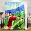 A soccer player kicking a ball in a stadium under a sunny sky. for all seasons blanket lunch break throw gift