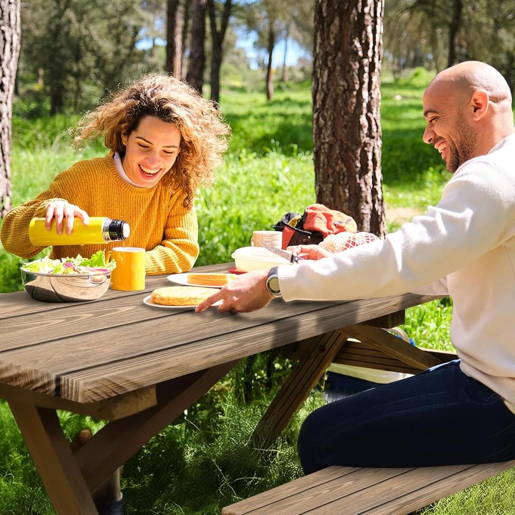 Sunflower Wooden Picnic Table Cover with Bench Covers, Rustic Summer Floral Farmhouse Outdoor Camping Essentials 6FT 3PCS Fitted Rectangle RV Must