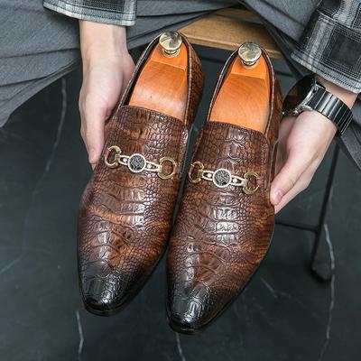 Fashion New Men Crocodile Pattern Dress Patent Leather Loafers Luxury Wedding Monk Strap Shoes Italian Style Homecoming Prom Footwear
