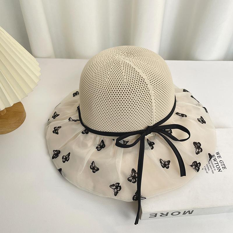 Straw Bow Fisherman's Hat Children Spring and Summer Big Brim Face Covering Sun Protection Hat Seaside Vacation Beach Hat