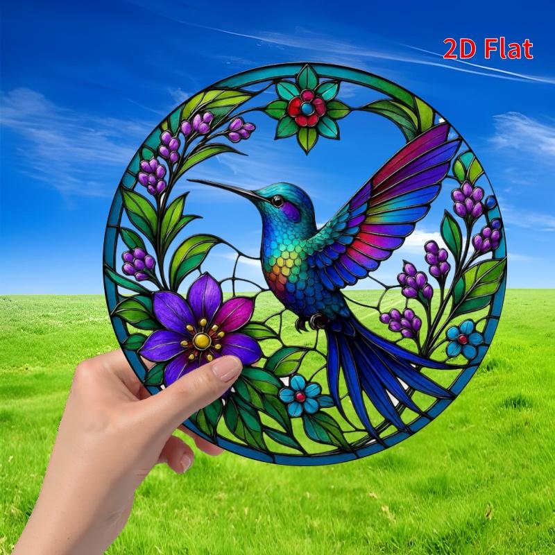 2D Flat Round Hummingbird Acrylic Decoration Sign, Hummingbird & Floral Design, Suitable for Wall Decoration, Porch, Room, Villa, Accents Home, Hallwa