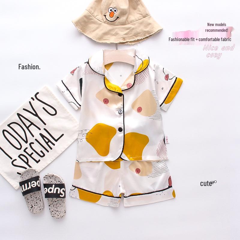BB58 Mufurui Summer Kids' Silk Bear Cartoon Pajama Short Sleeve Two-Piece Set
