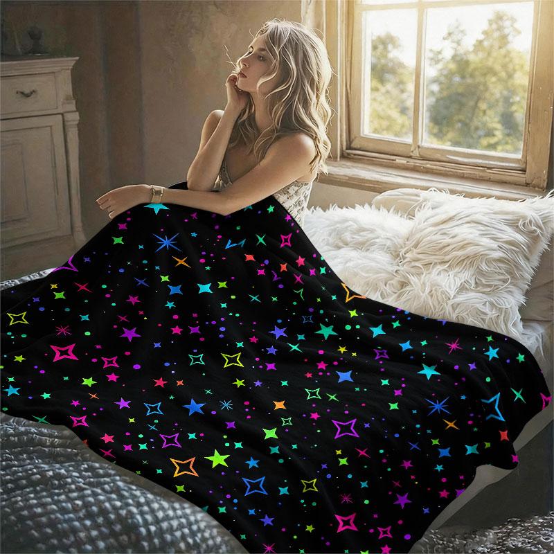 Neon Star Confetti Flannel Blanket Perfect for Sofa Office Bed Travel Sleep Read Relax Camping Four Season Use