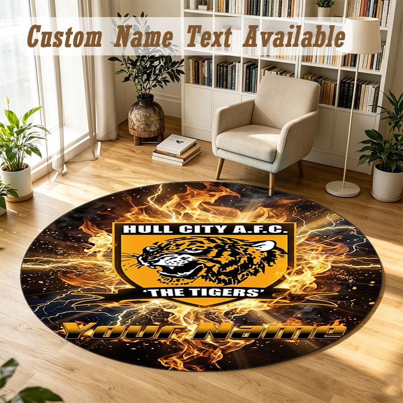 Round Rug Custom NameHull City Pattern Non Slip Carpet Home Floor Decor