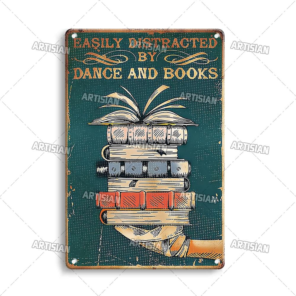 Artisian Reading Vintage Metal Sign Read Book Tin Plaque Girl Loves Books Classic Decorative Poster Wall Decor Garage Bar Pub