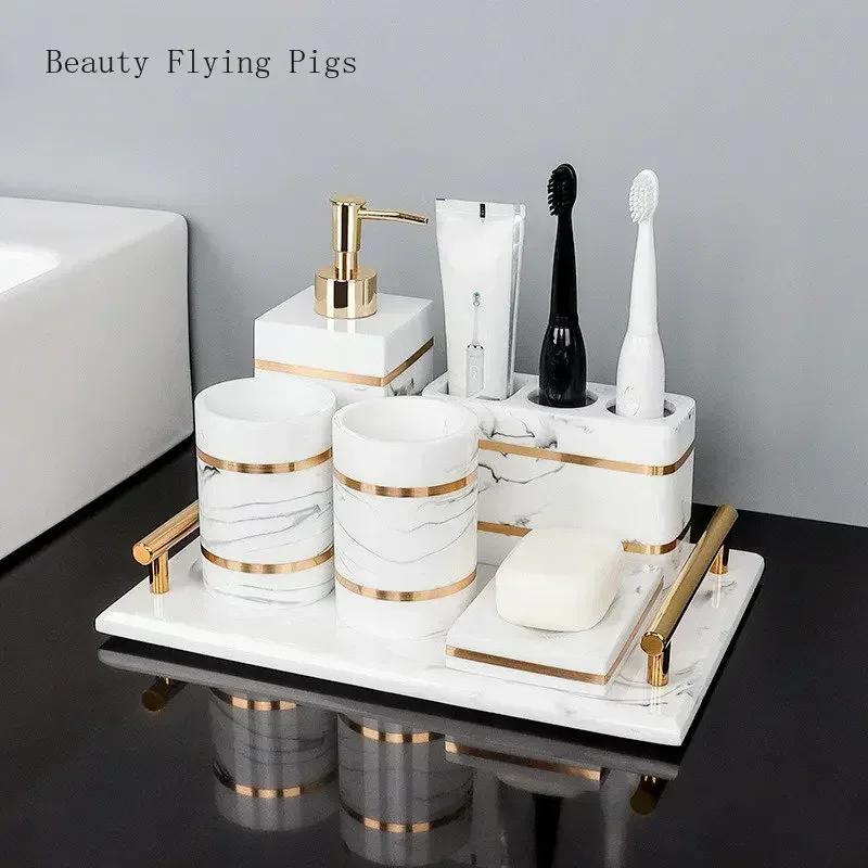 1 pz Resina Luce Lusso Bagno Vassoio Lavabo Hotel Bagno Tavolo Lavabo Bagno Porta Spazzolino Decorazione Accessori WC
