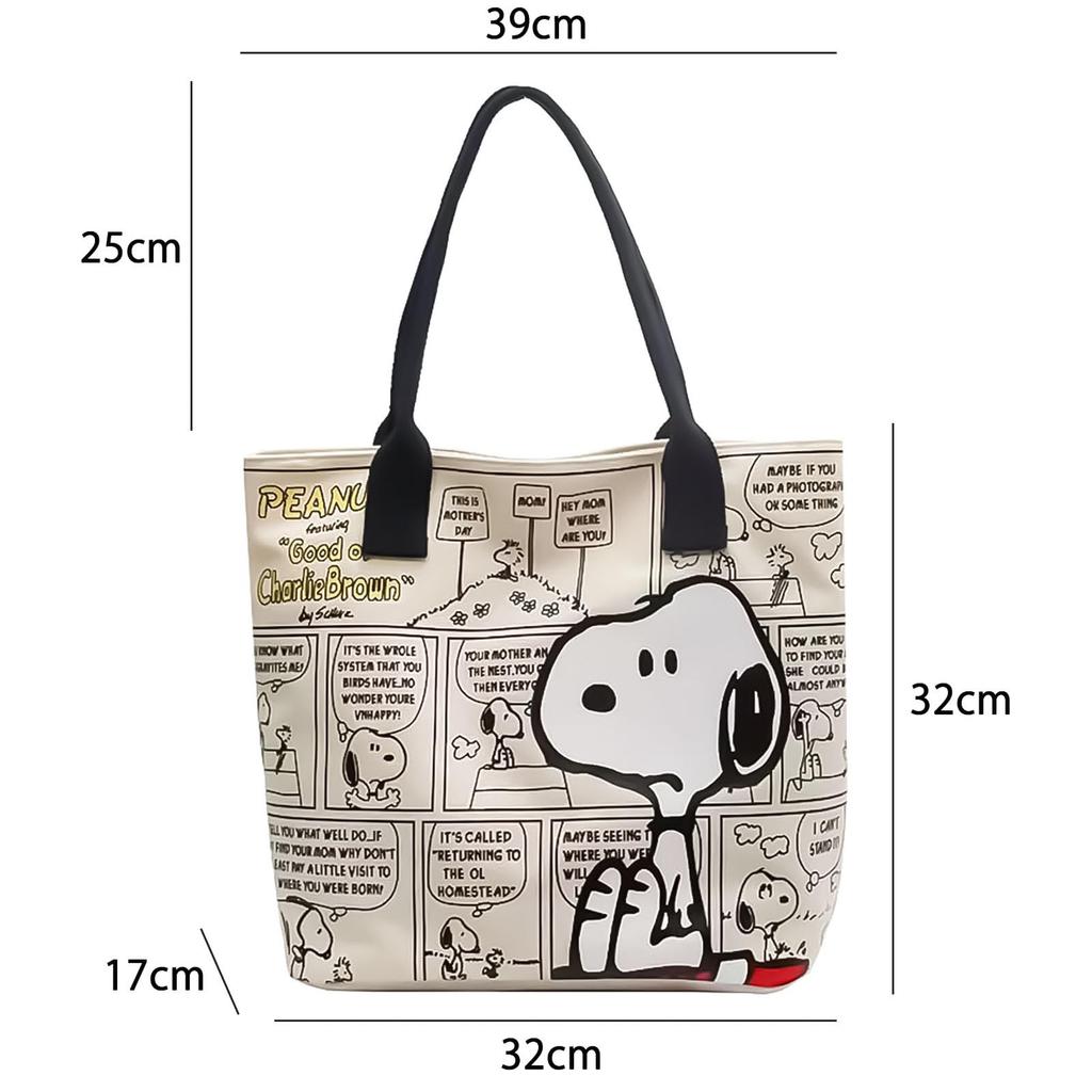 [hgTUP] Snoopy Tote Bag, Canvas Tote Bag, Large Capacity, Snoopy Shoulder Bag, Canvas Tote Bag with Zipper and Interior Pocket, Eco Bag, Meeting Bag,