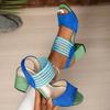 Women's Summer Colorful Ribbon Sandals - High Heel Cross Strap Ankle Strap Sandals, Round Toe Rhinestone Buckle Dressy Sandals for Ladies
