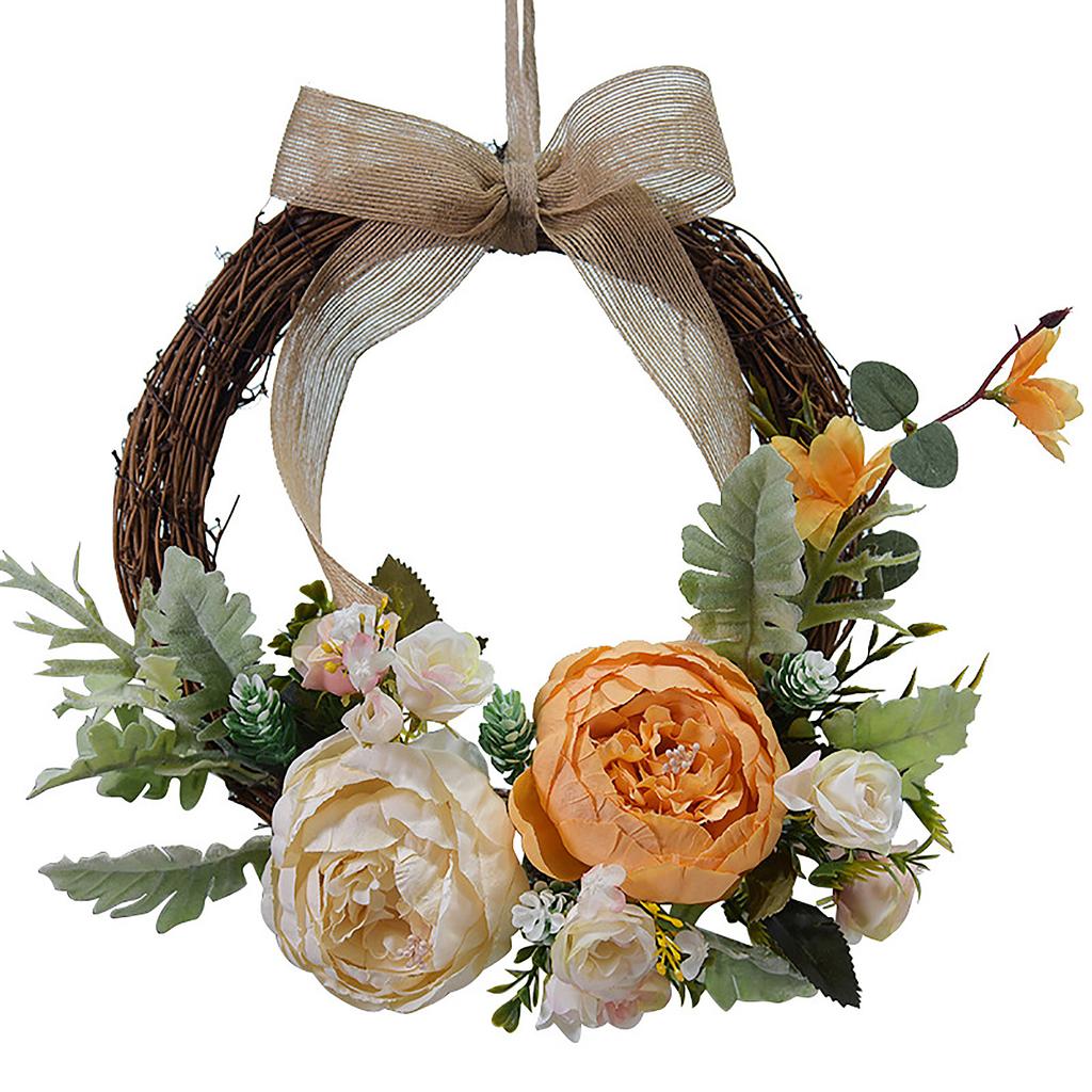Couronne de Pivoines Artificielles Belle Élégante Réaliste Couronne de Fleurs Décorative pour Porte d'Entrée Cheminée
