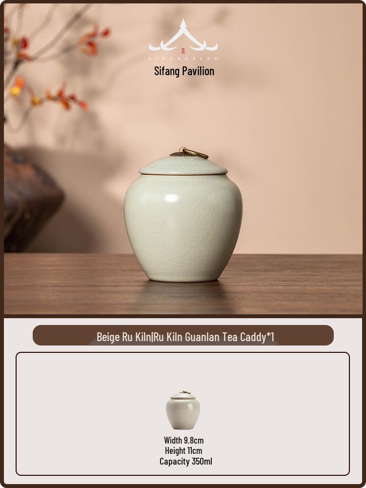 

Ru Kiln Ceramic Tea Storage Can - Copper Ring, Moisture-Proof, Sealed, Fine Kung Fu Tea Set 350ml