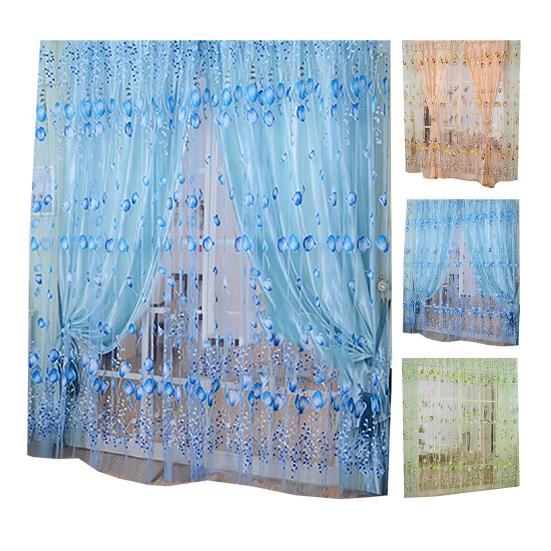 Blommig Tyll Voile Dörr Fönster Gardin Drapering Panel Skir Scarf Valanser Avdelare