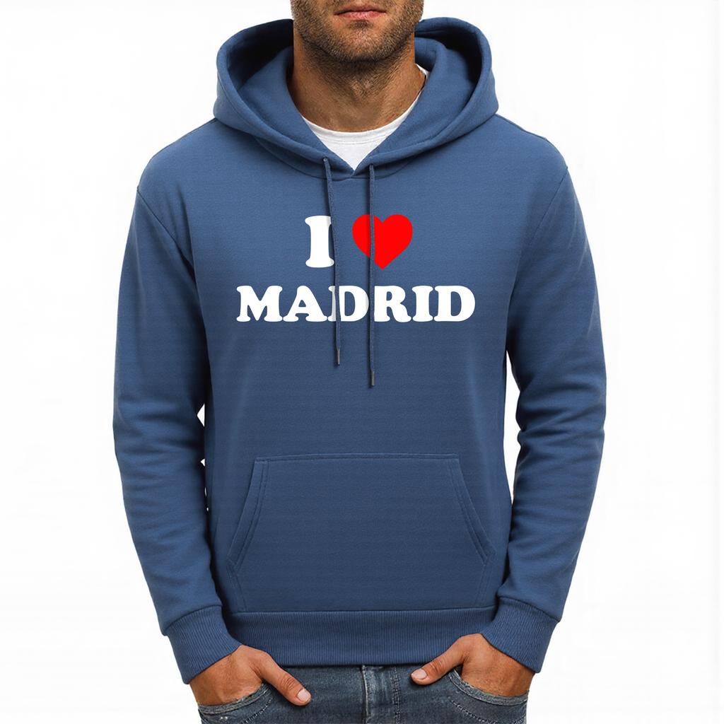 I Love Madrid Letter Printing Hoodies Male Autumn Casual Hoody Fleece Comfortable Pullover Pocket Oversized Mens Streetwear