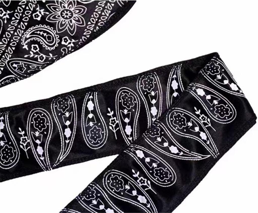 Trifong Durag Navy Paisley Shiny Fabric Pirate Bandana Hip Hop Dance Wave Cap Doo Rag Hiphop Costume Dance Costume Rapper Breakdance Dancer Bandana