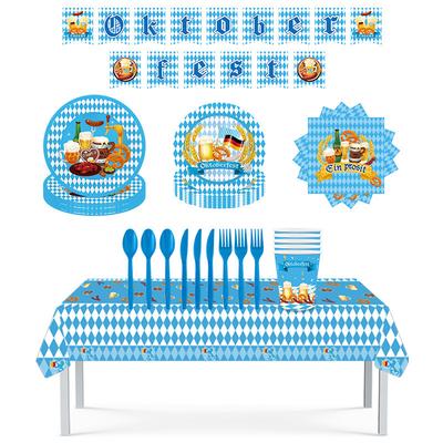 Zestaw talerzy z motywem Oktoberfestu, Kubek papierowy, Serwetka, Obrus, Balon, Dekoracja imprezowa, Artykuły jednorazowe