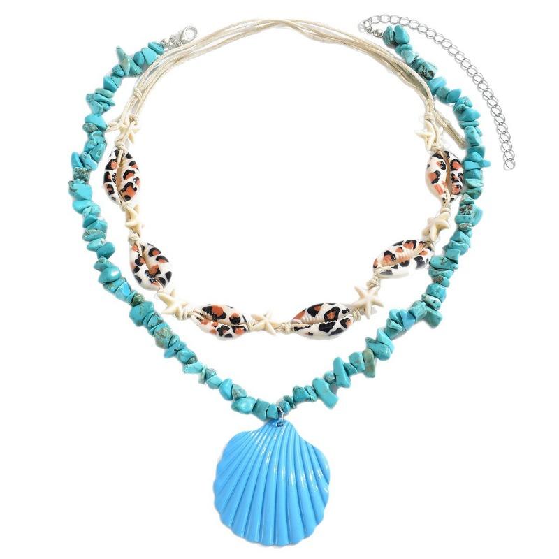Fresh and Sweet Blue Shell Pendant Necklace Casual Vacation Summer Shell Stacked Collarbone Chain Woman