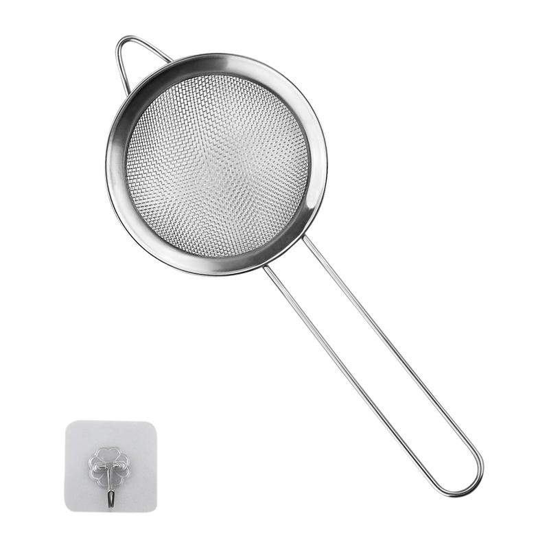 Stainless Steel Fine Mesh Strainer with Kitchen Hook 8cm Diameter Mini Fine Mesh Sieve Tea Strainers Coffee Flour Kitchen Filter