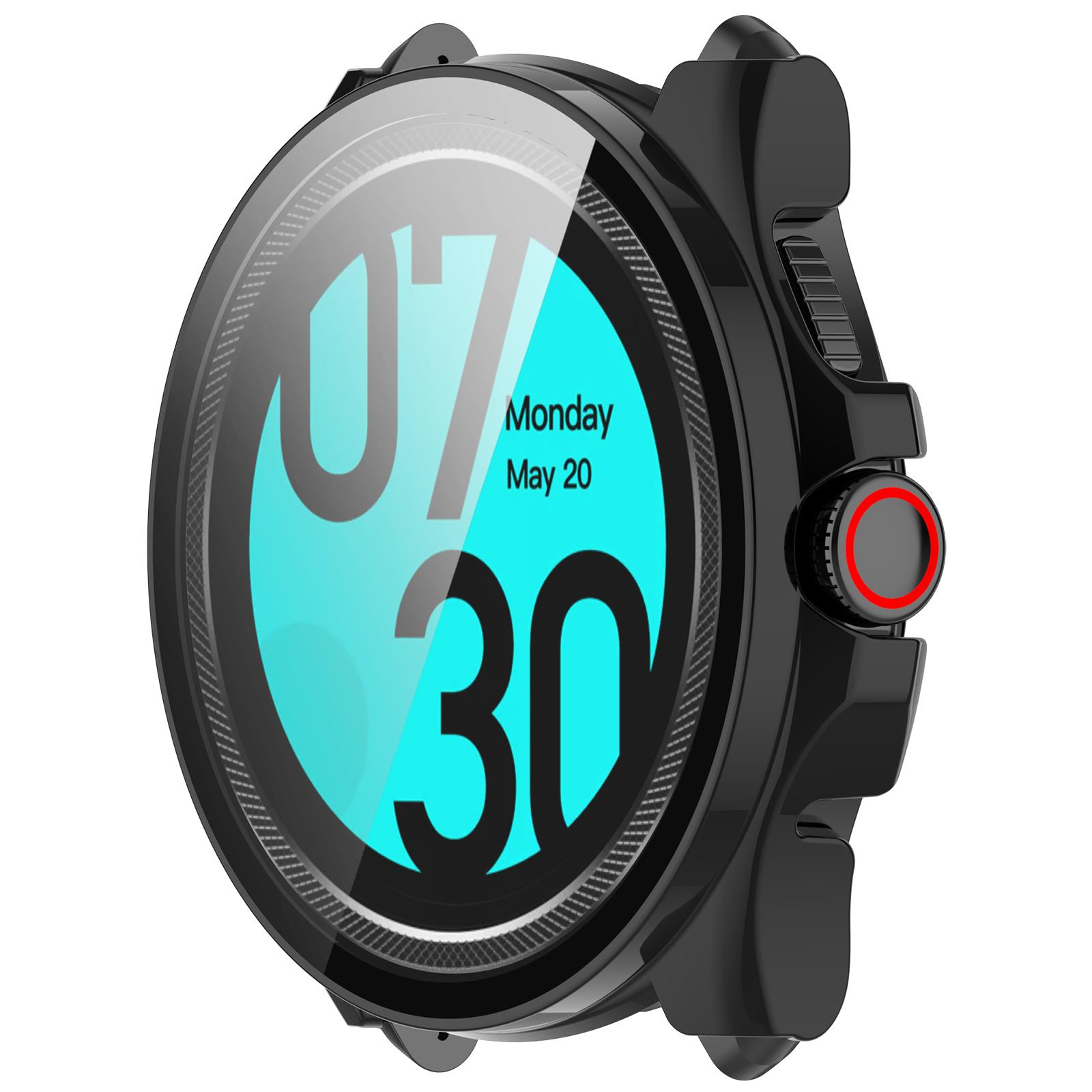 

For TicWatch Pro 5 Enduro Watch Case PC Frame Cover with Tempered Glass Screen Film Ivy White