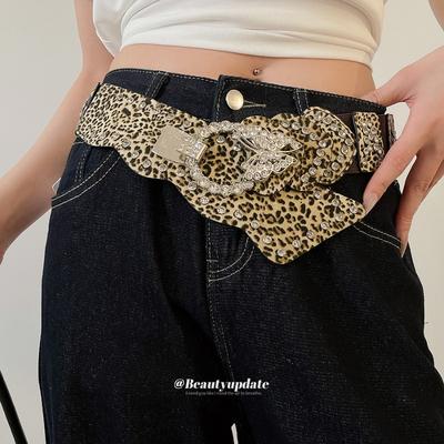 Mei Mary Super Sparkly Diamond-studded Leopard Print Leather Butterfly Patchwork Waist Chain - Vintage Ethnic Style Belt