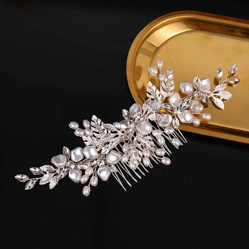 

Bride Wedding Flower Wedding Hair Comb Crystal Hair Accessories with Pearl Bridal Side Combs Headpiece for Women Tiara Headwear