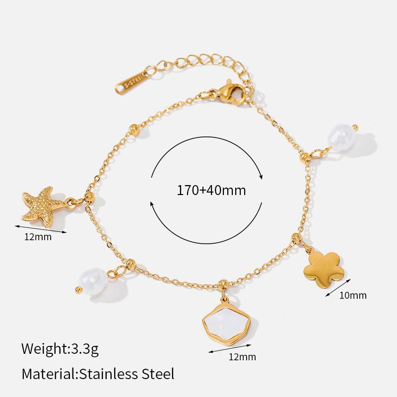 European and American Star Moon Bracelet Female Irregular Design Sense Pearl Light Luxury Versatile Commuting Does Not Fade Titanium Steel Jewelry