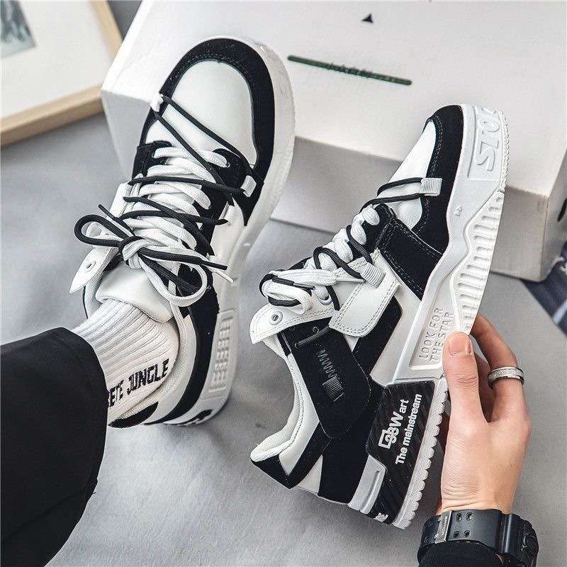 Men's Shoes Summer Breathable Board Shoes Black and White Panda Platform Soles Student Trend Sports Shoes Men's Height-increasing Casual Trendy Shoes