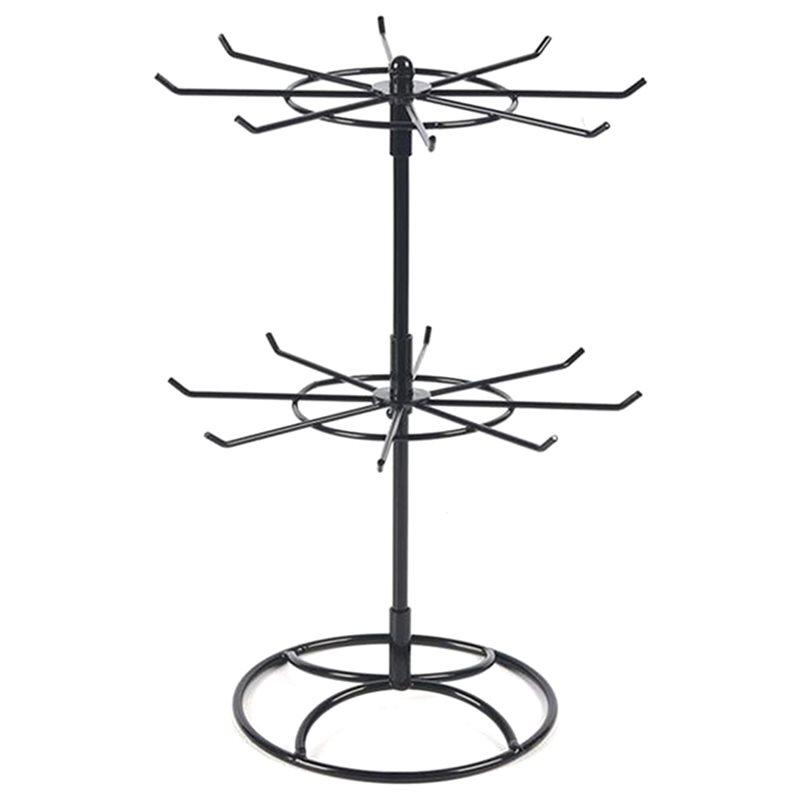 

2025 Trend Rotating Jewelry Display Stand For Hanging Earrings Rings 2 Tier Round Metal Necklace Organizer For Watches Bracelets
