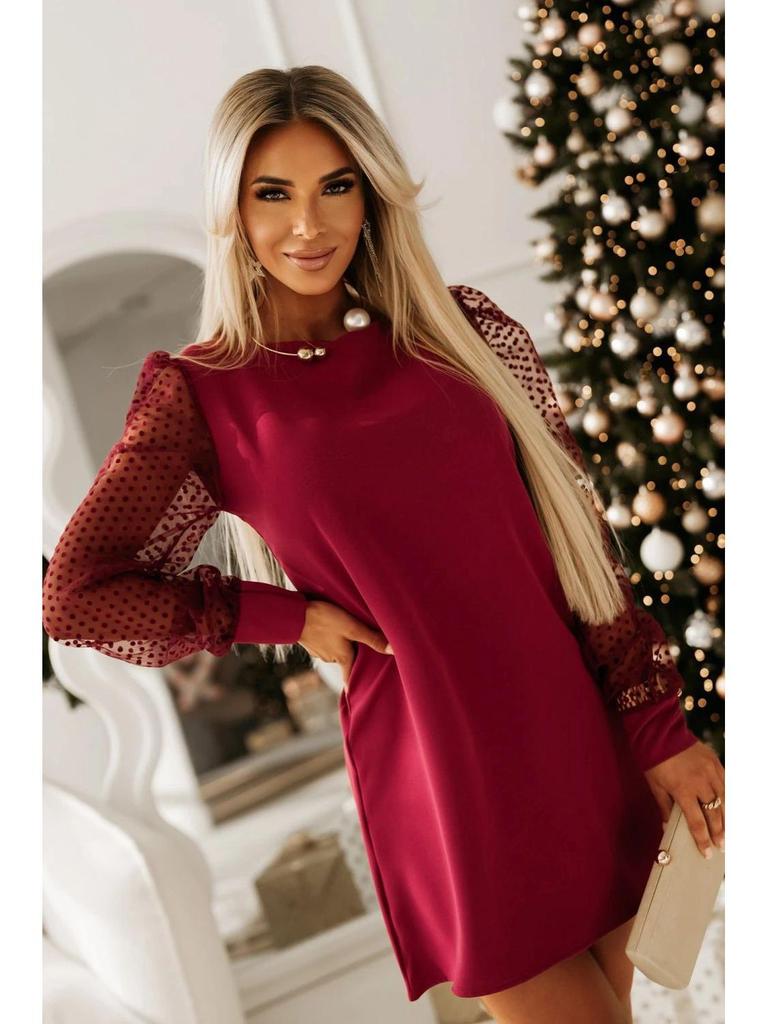 2025 European & American Fashion Mesh Sleeve Round Neck Midi Dress