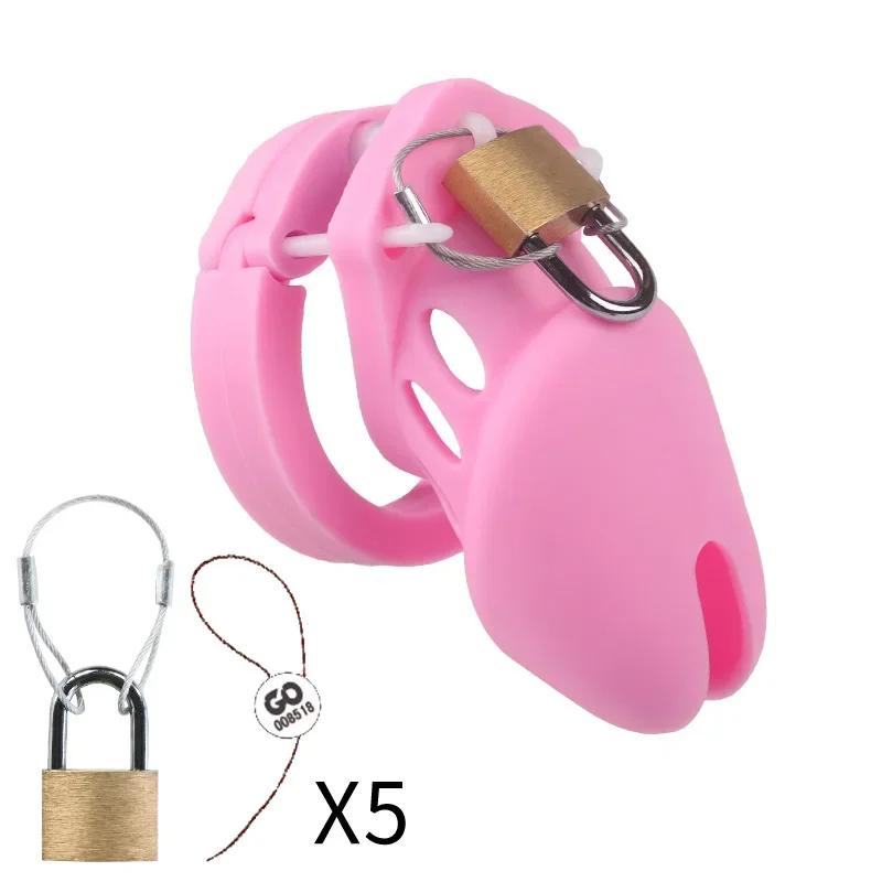 Silicone Chastity Cage Male Cock Lock With 5 Sizes Penis Ring Chastity Belt Sextoys For Men Stretcher BDSM Gay Sex Shop