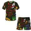 European and American Amazon Summer New Colorful Patterned 3D Print T-shirt Men's Casual Short Sleeve Shorts Short Sleeve Set
