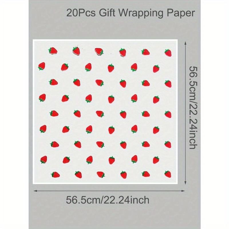 

20-Pack Cartoon Strawberry Print Waterproof Floral Wrapping Paper, Semi-Transparent Bouquet Sheets for Weddings & Gifts, Back To School Valentine Day White разноцветный
