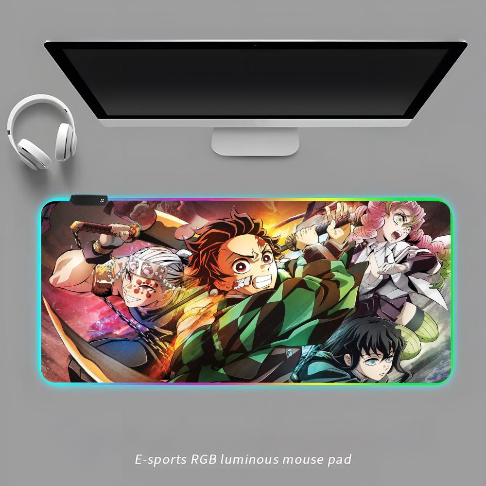 T-TAnjirOES K-KAmadoES Mouse Pad RGB Gaming Mouse Pad Desk Mat HD Gamer Large LED Light XXL MousePads
