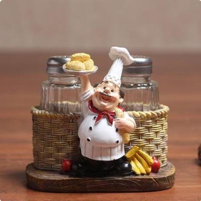 Figurine de Chef en Résine Pots à Épices Support Bouteille Style Européen Excellente Idée Cadeau Cuisine