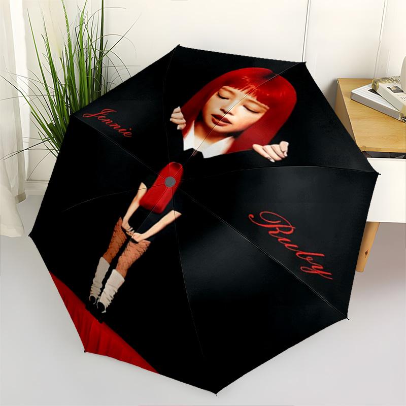 1pc Kpop Umbrella Portable Folding Umbrella Iron Frame Hole Bone Structure Outdoor Home Umbrella