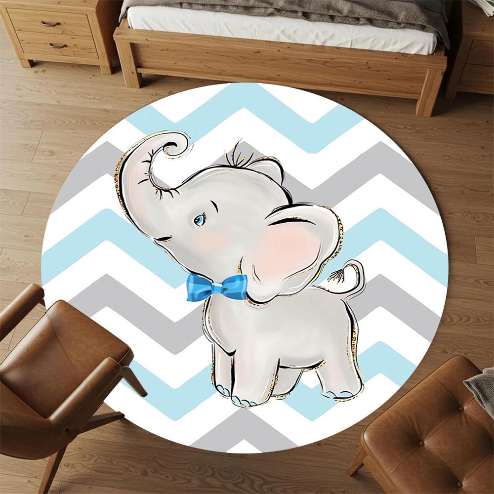 1pc Elephant, Bowtie Round Chair mat Area Rug - Non-Slip, Floor Mat for Office, Bedroom, Ideal home decor Christmas Gift p0811457
