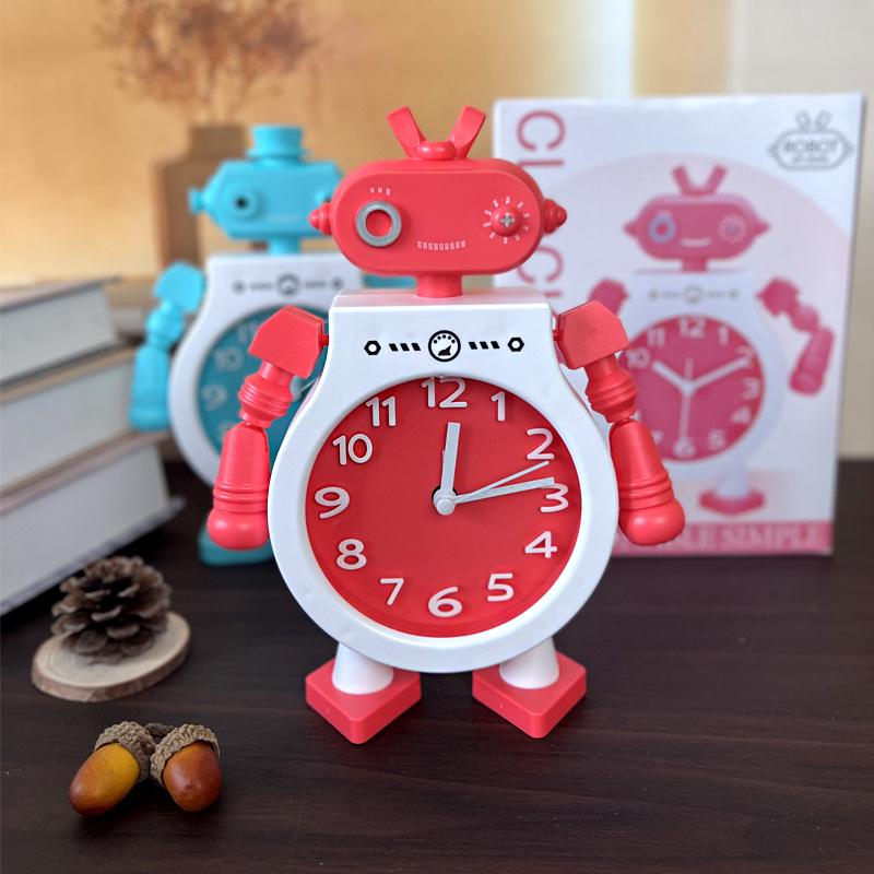 R1622 Cartoon Couple Robot Alarm Clock - Silent Movement, Battery-Operated for Student Bedrooms