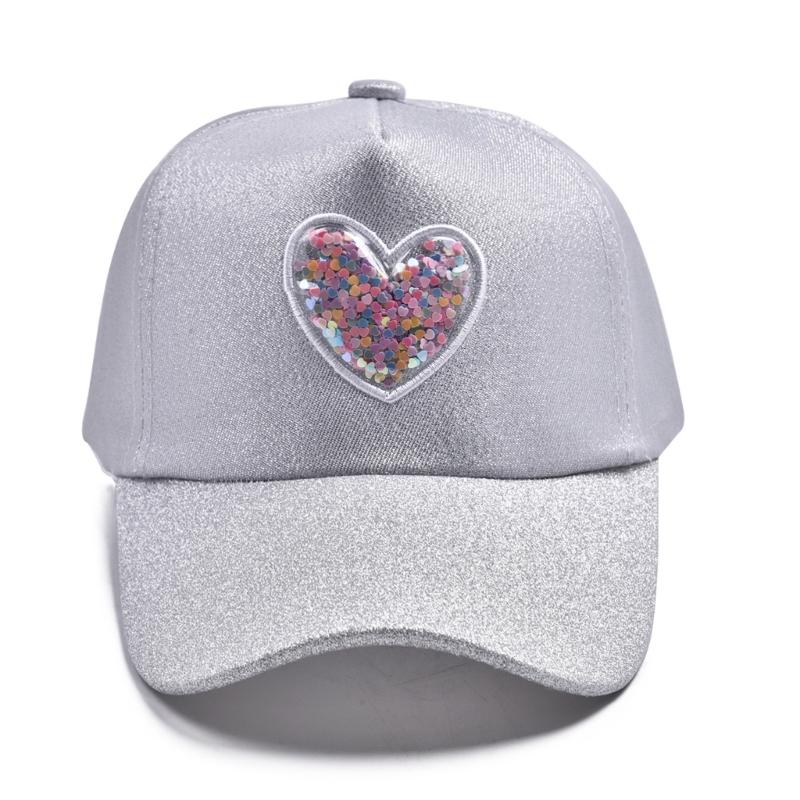 Childrens Adjustable Baseball Hat Glittering Heart Pattern Soft Polyester Fabric For Outdoor Activity And School