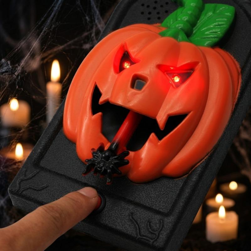 Halloween Animated Doorbell with Light & Sound Pumpkin Witch Skull Horror Doorbell Prop for Front Door Haunted House Party Decor