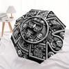 1pc Aztec Calendar Stone Automatic Open/close Umbrella, 8-Rib Sturdy Structure, Portable Travel Umbrella, Parties, Everyday Use, Outdoor Acc