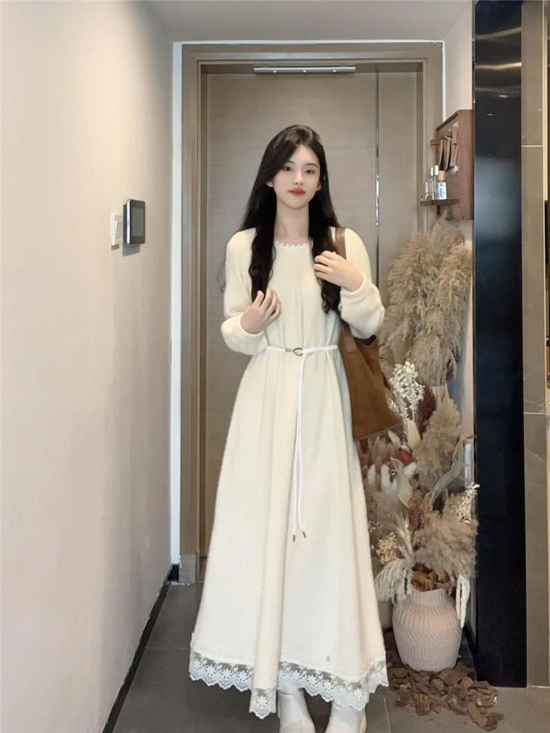 High-end white dress children s early autumn new autumn and winter with coat with bottom dress S