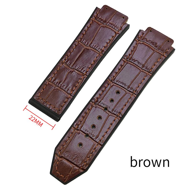 

19x26mm Genuine Cow Leather Watchband Fit for Hublot Yubo Big Bang Male Classic Fusion Silicone Sweatproof Watch Strap 26mmX19mm коричневий