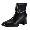 Fashion Soft Leather New High-heeled Booties Women's Autumn and Winter New Bright Leather Square Toe Block Heel Fashion Boots
