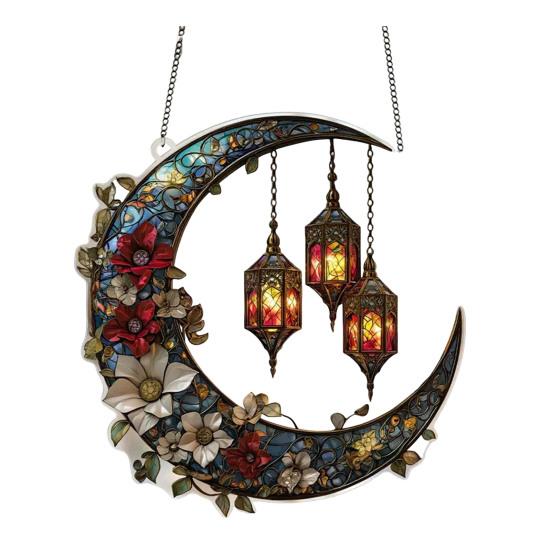 2D Acrylic Star Moon Lantern Suncatcher, Crescent Moon Window Hanging Ornament for Home, Patio, Garden, Ramadan Decor, Housewarming Gifts for Family